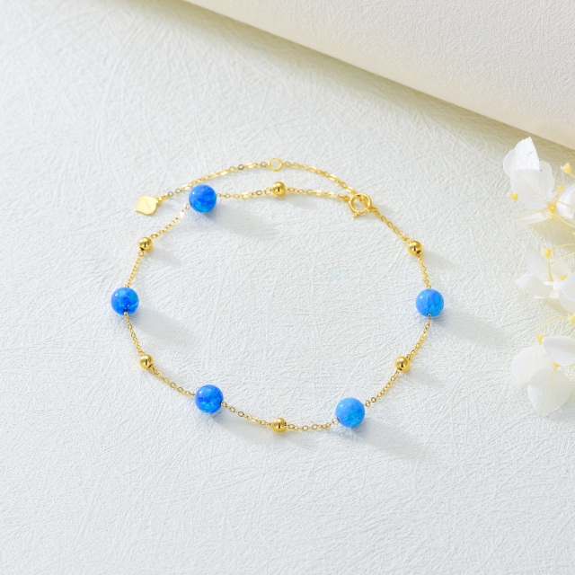 14K Gold Circular Shaped Opal Bead Single Layer Anklet-3