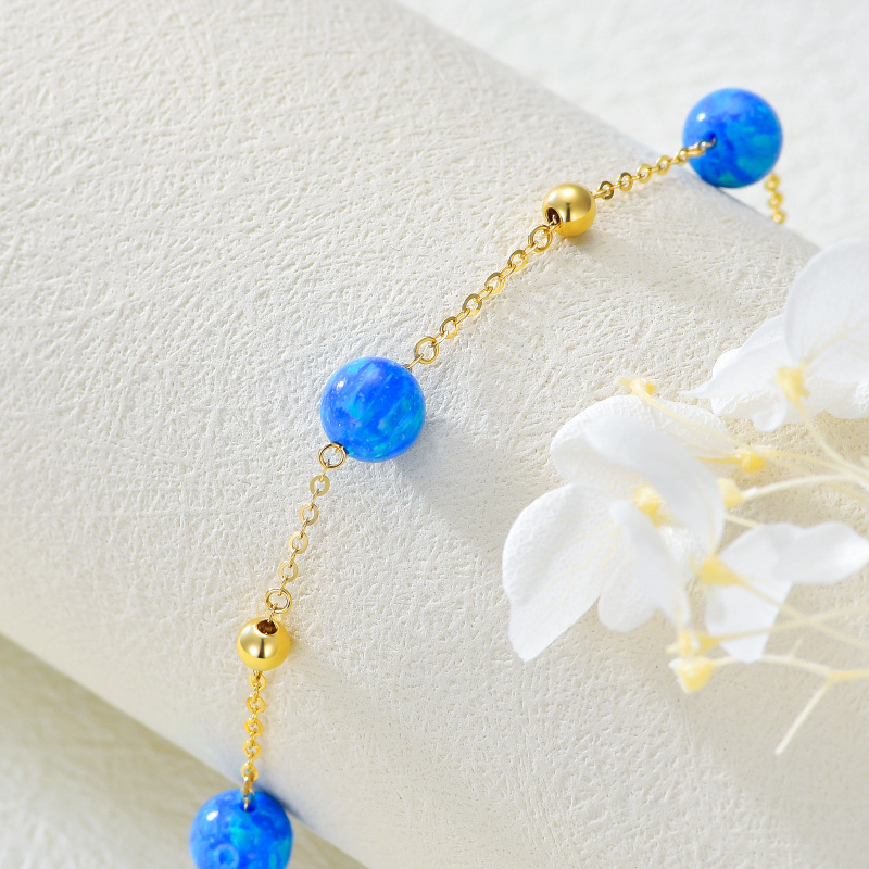 10K Gold Circular Shaped Opal Bead Single Layer Anklet-4
