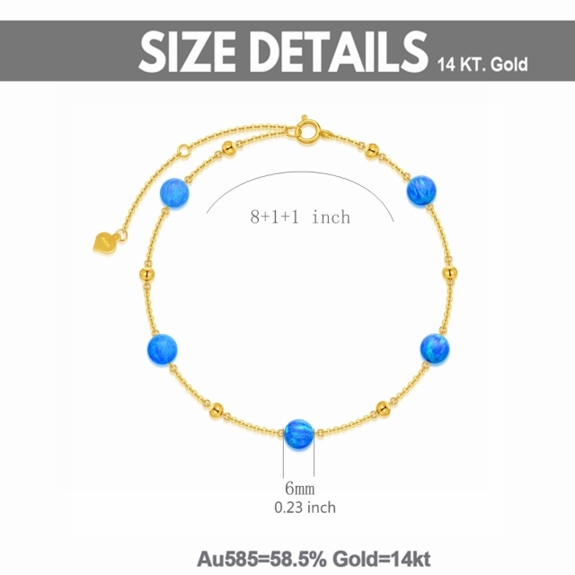 Tornozeleira de camada única com contas de opala em forma circular em ouro de 14K-5