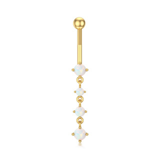 10K Gold Circular Shaped Opal Belly Button Ring-46