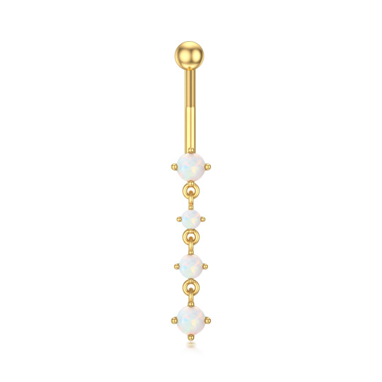 14K Gold Circular Shaped Opal Belly Button Ring