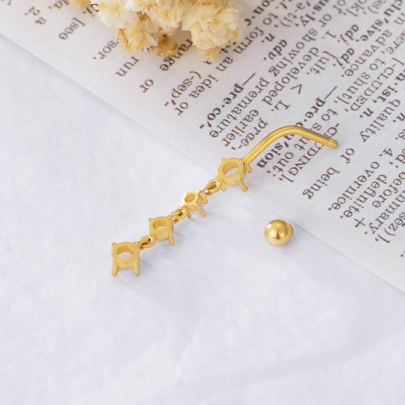 14K Gold Circular Shaped Opal Belly Button Ring-4