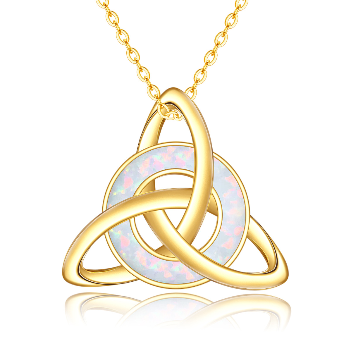 10K Gold Circular Shaped Opal Celtic Knot Pendant Necklace-1