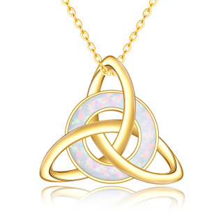 10K Gold Circular Shaped Opal Celtic Knot Pendant Necklace-38