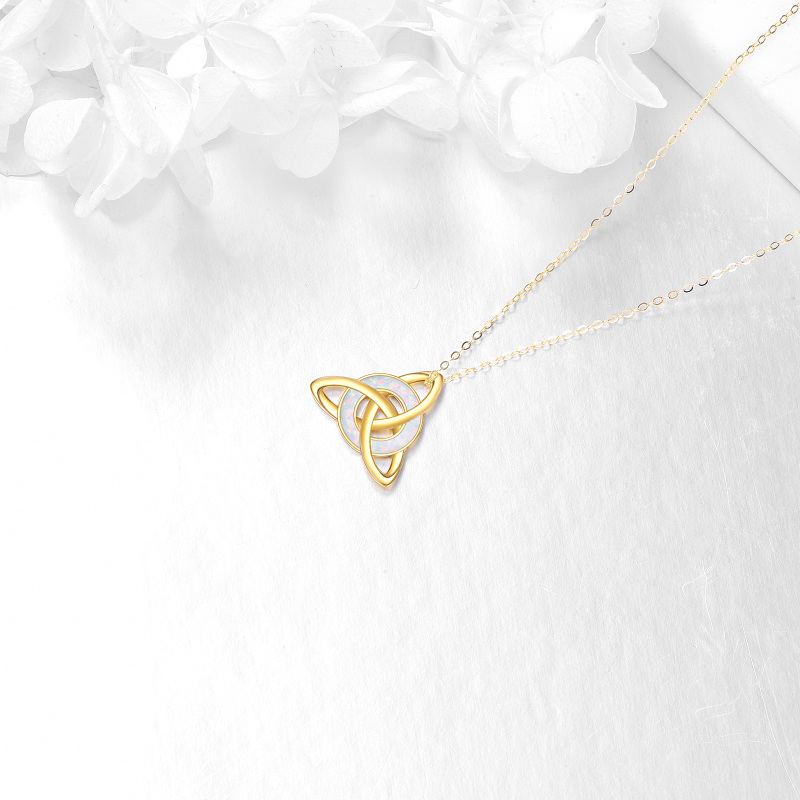 14K Gold Circular Shaped Opal Celtic Knot Pendant Necklace-4