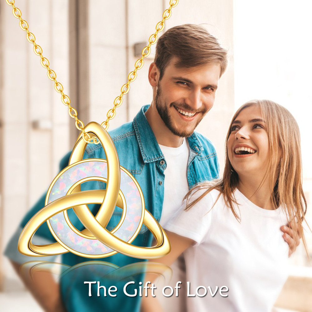 10K Gouden Rondvormige Opaal Keltische Knoop Hanger Halsketting-6