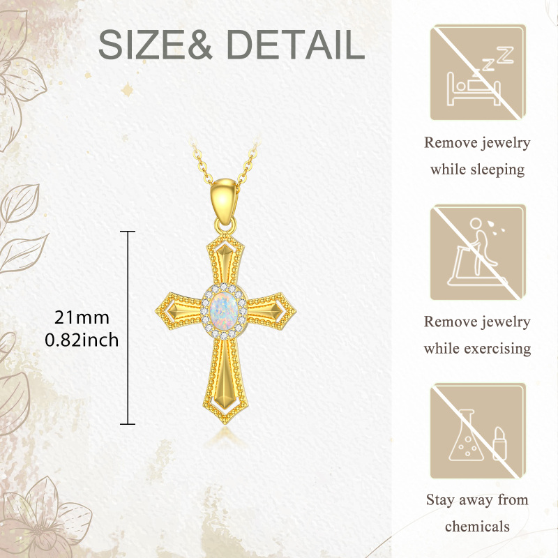 18K Gold Circular Shaped Opal Cross Pendant Necklace-7