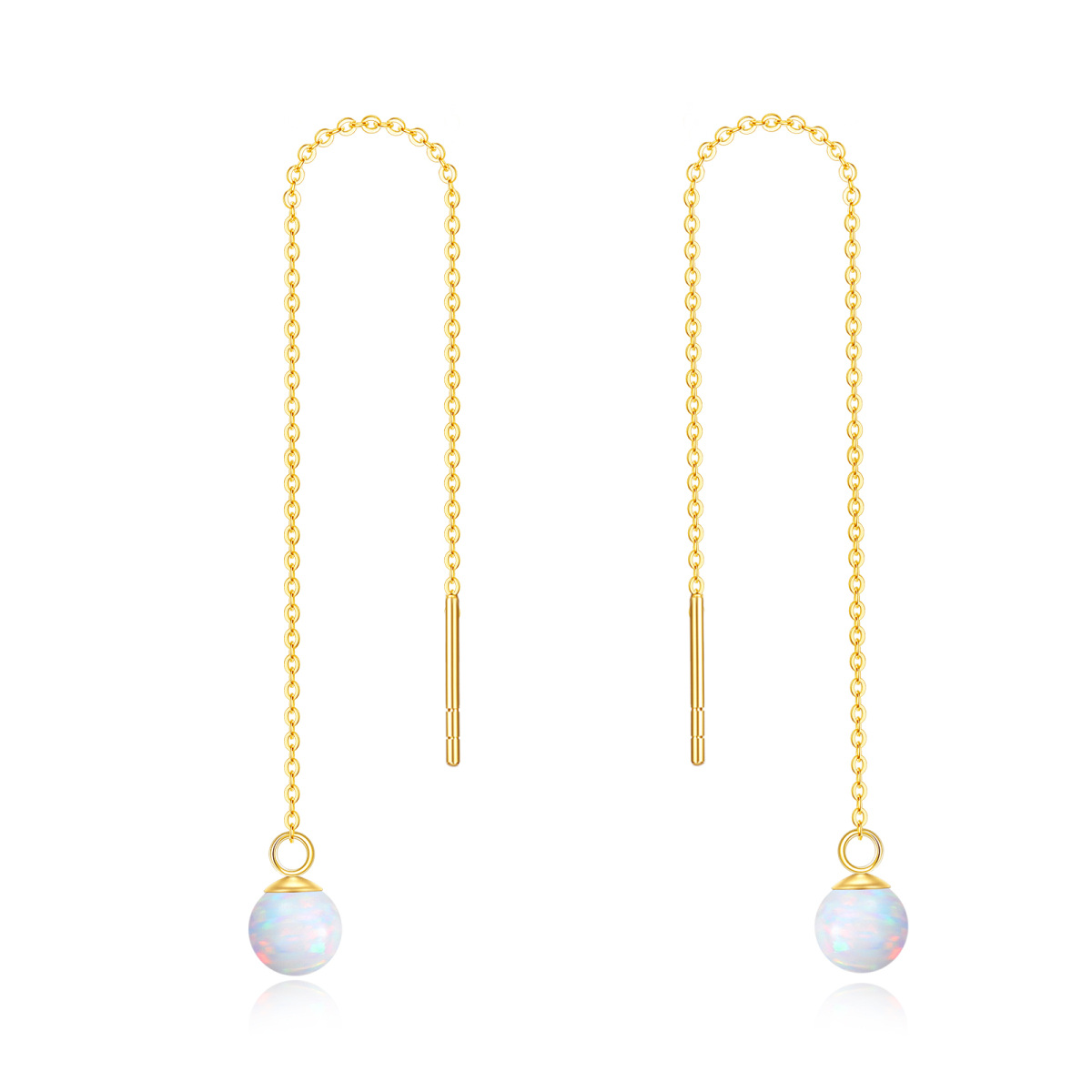 10K Gold Circular Shaped Opal Drop Earrings-1