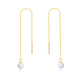 10K Gold Circular Shaped Opal Drop Earrings-41