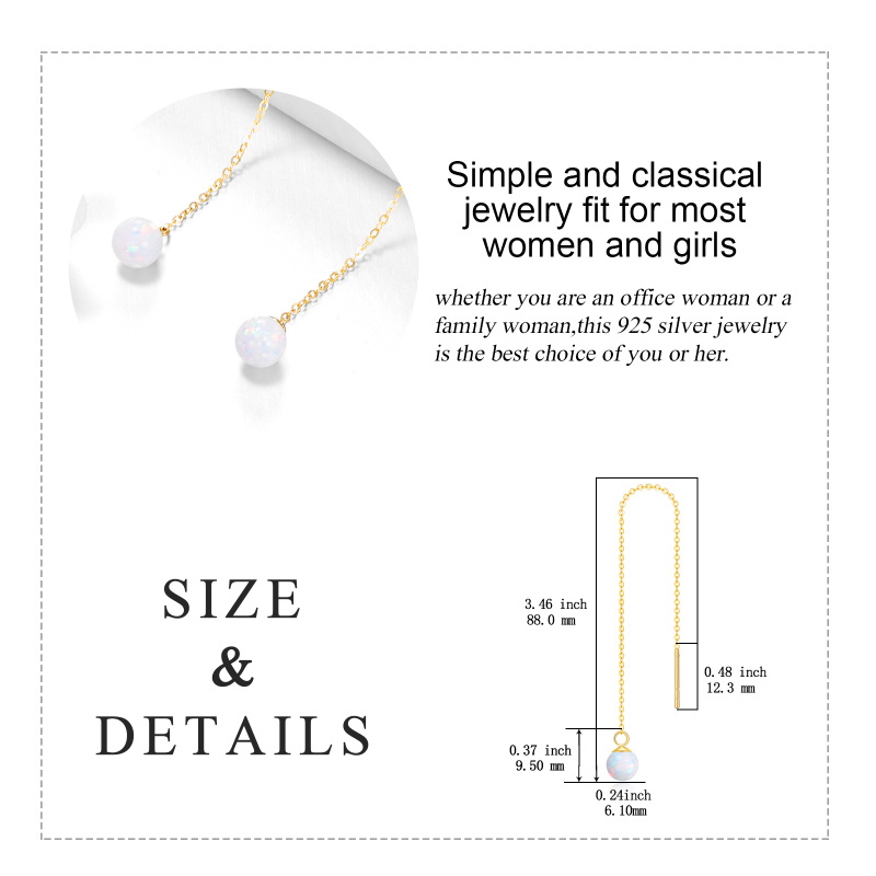 14K Gold Circular Shaped Opal Drop Earrings-6