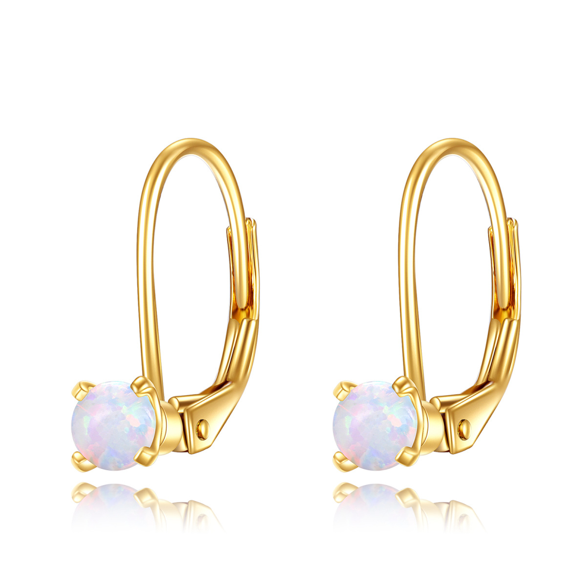 10K Gold Circular Shaped Opal Hoop Earrings-1