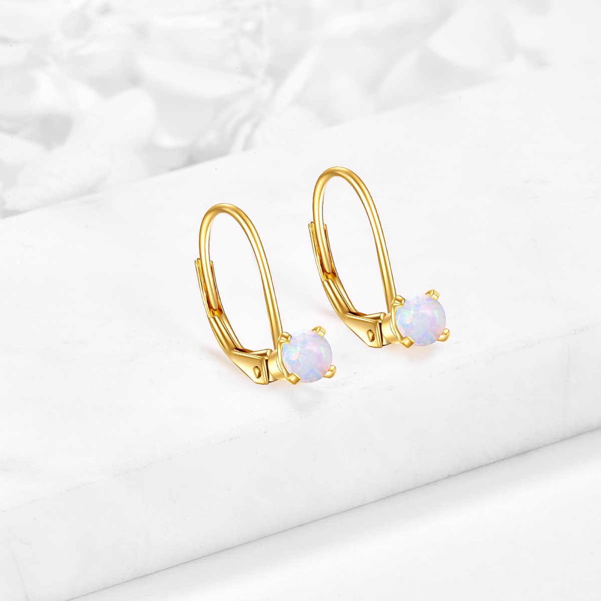 14K Gold Circular Shaped Opal Hoop Earrings-3