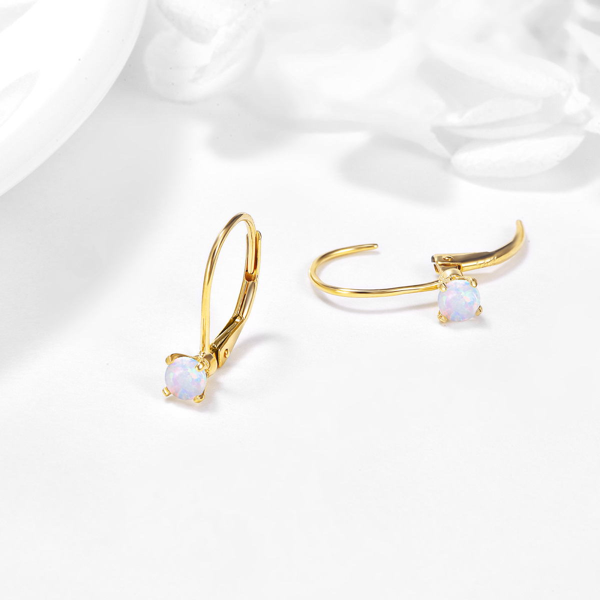 10K Gold Circular Shaped Opal Hoop Earrings-4