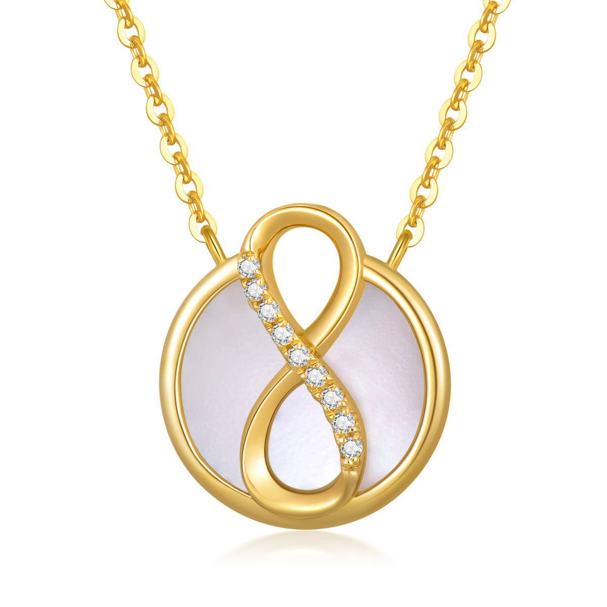 Collana con ciondolo a forma di circolare in oro 14K con simbolo infinito dell'opale-1