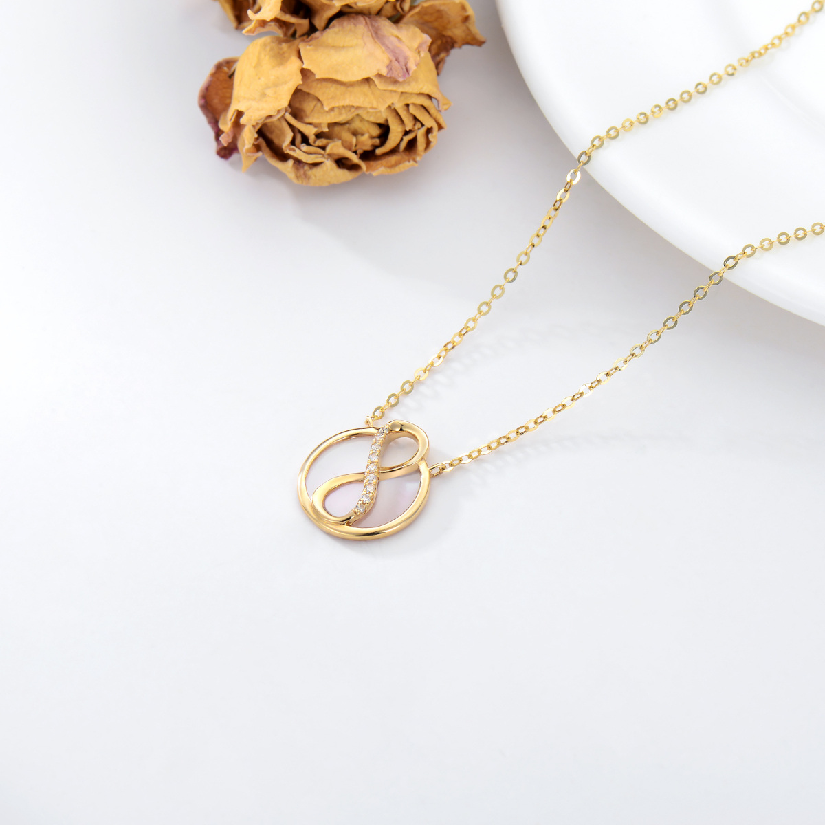 Collana con ciondolo a forma di circolare in oro 14K con simbolo infinito dell'opale-3