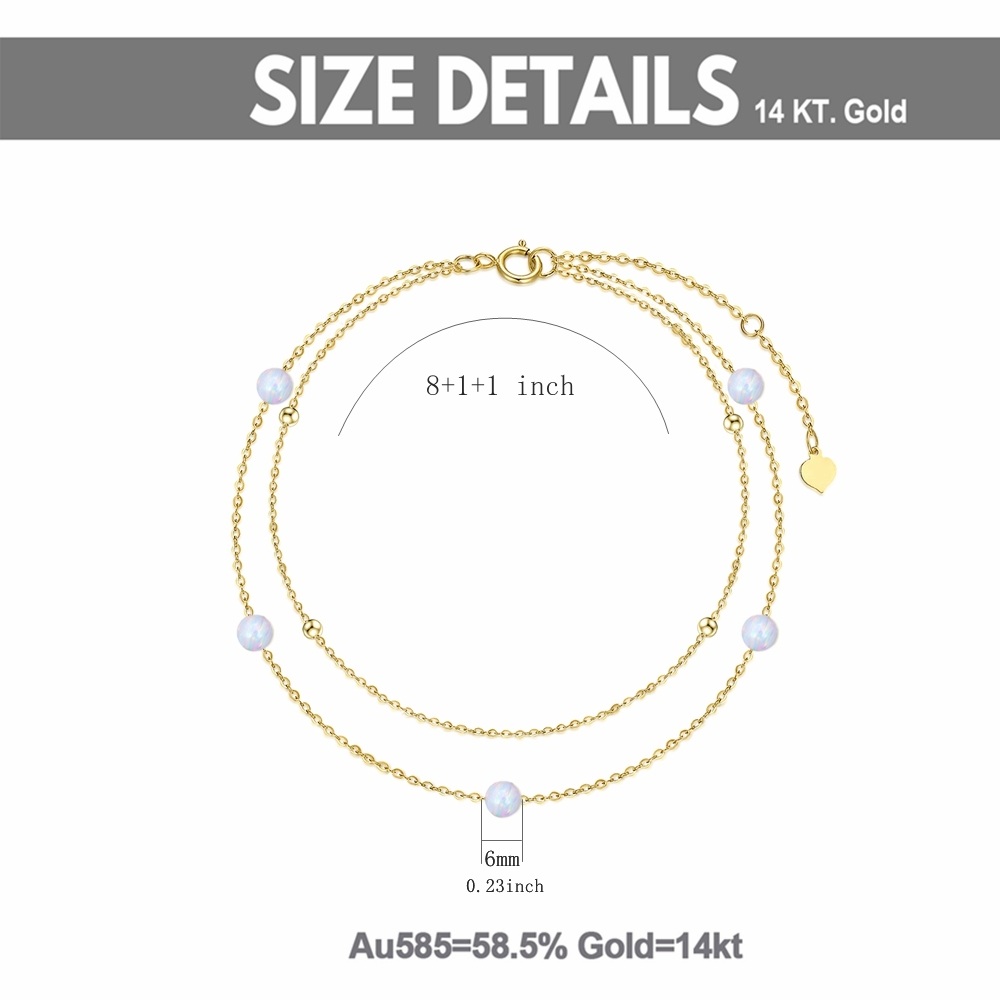 10K Gold Circular Shaped Opal Multi-layered Anklet-3