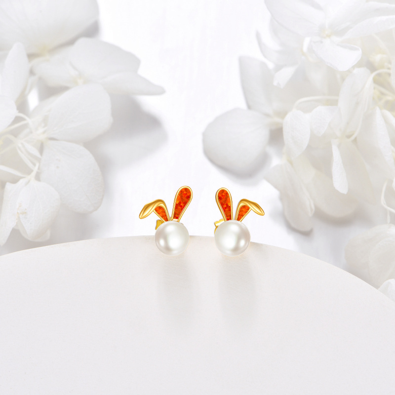 أقراط دائرية من الذهب عيار 10 قيراط مرصعة باللؤلؤ والأوبال-3