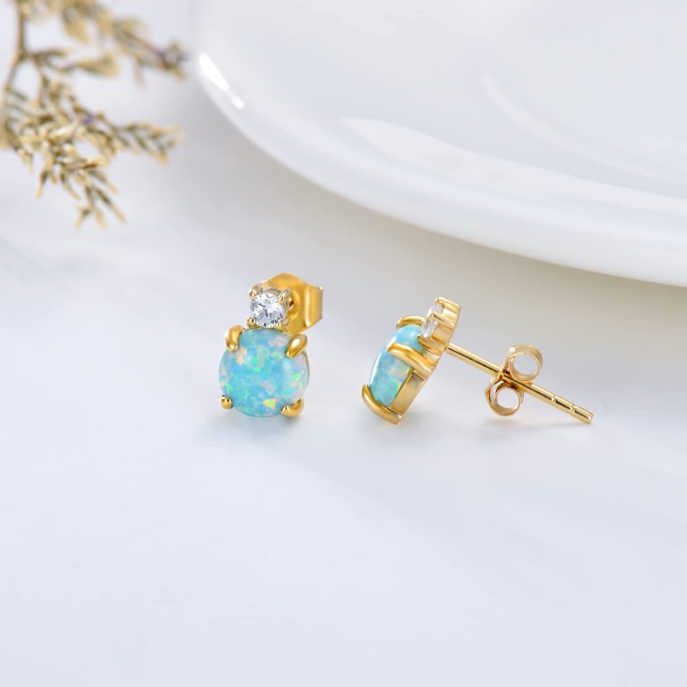 10K Gold Circular Shaped Opal Round Stud Earrings-4