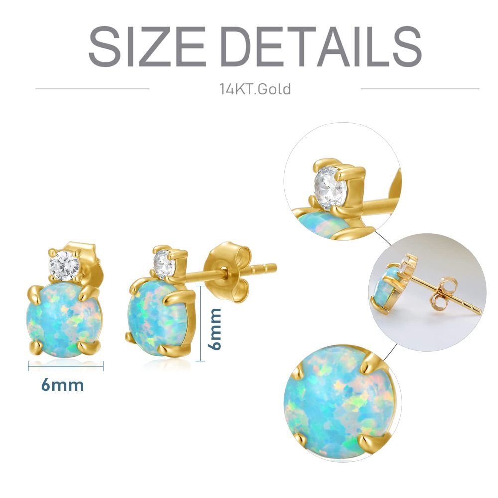 10K Gold Circular Shaped Opal Round Stud Earrings-5