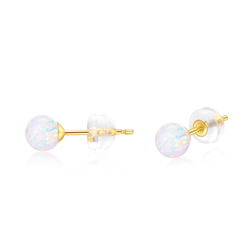 10K Gold Circular Shaped Opal Round Stud Earrings