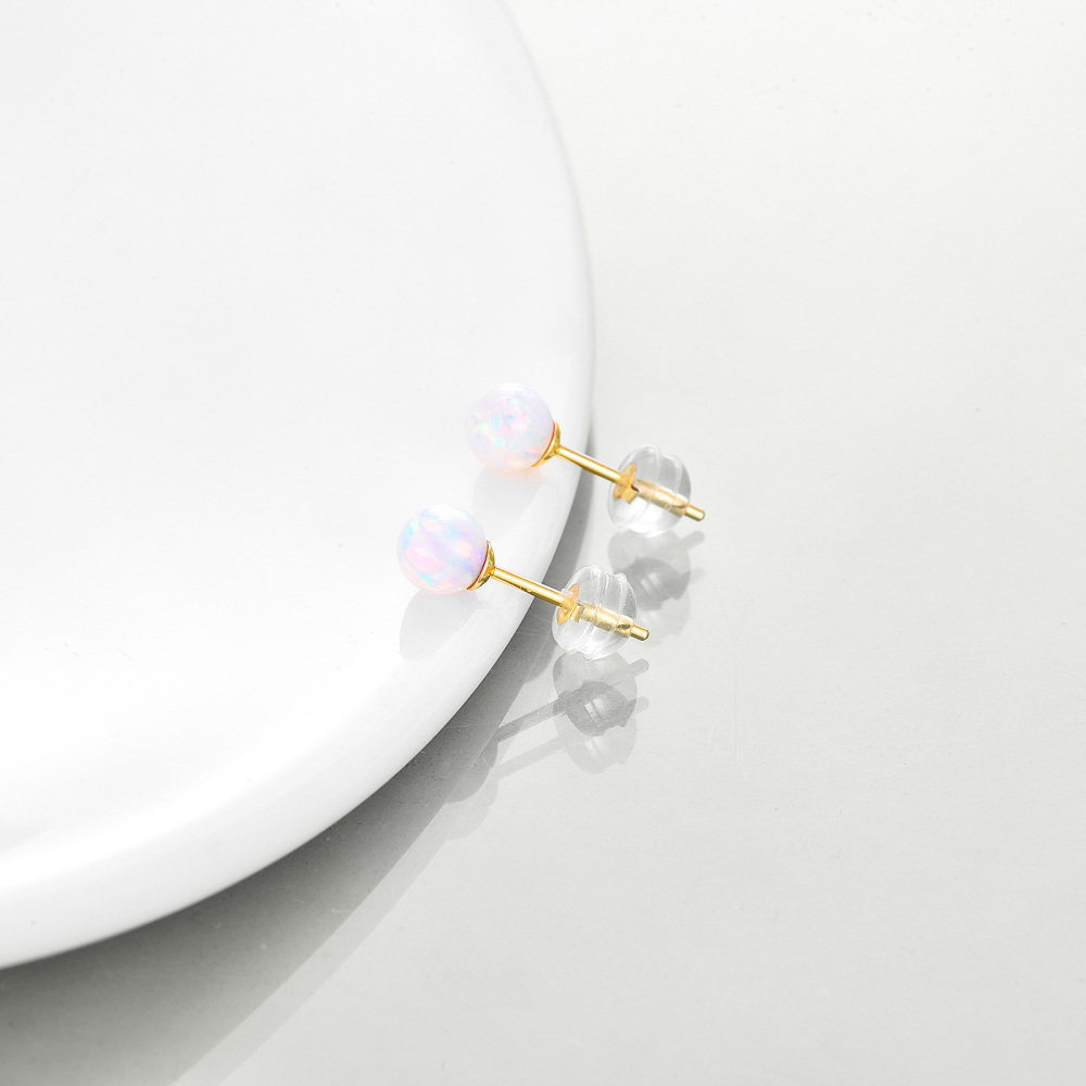 10K Gold Circular Shaped Opal Round Stud Earrings-4