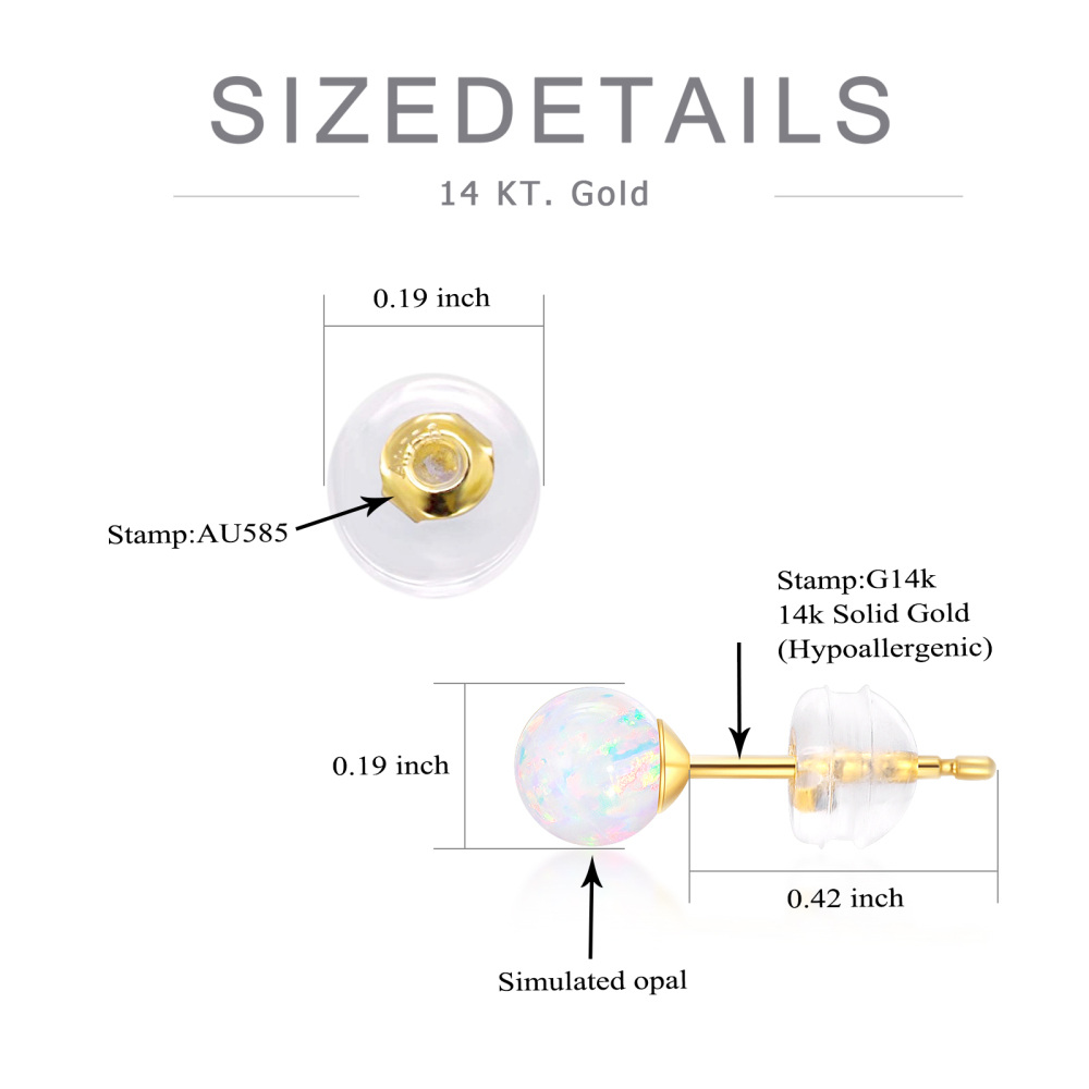 10K Gold Circular Shaped Opal Round Stud Earrings-5