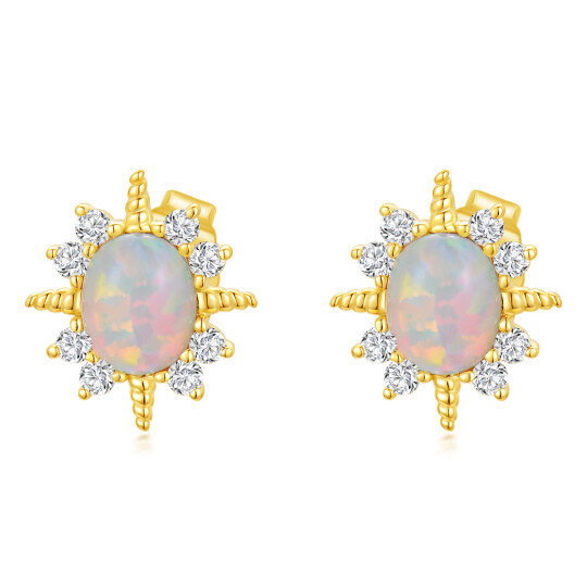 10K Gold Circular Shaped Opal Stud Earrings