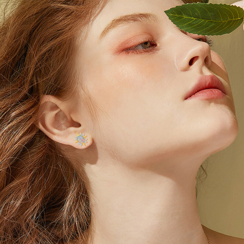 Brincos de pino de opala em forma circular em ouro de 10K-2