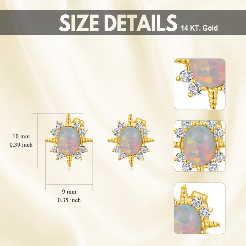Brincos de pino de opala em forma circular em ouro de 10K-5