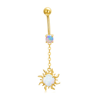 10K Gold Circular Shaped Opal Sun Belly Button Ring-38