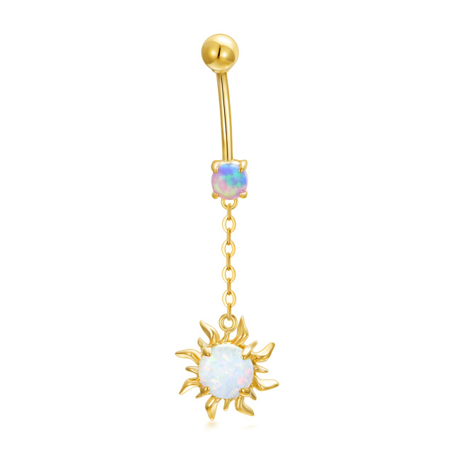 14K Gold Circular Shaped Opal Sun Belly Button Ring-3