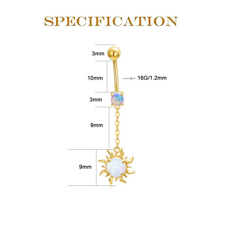 10K White Gold Round Cut Opal Sun Belly Button Ring-5