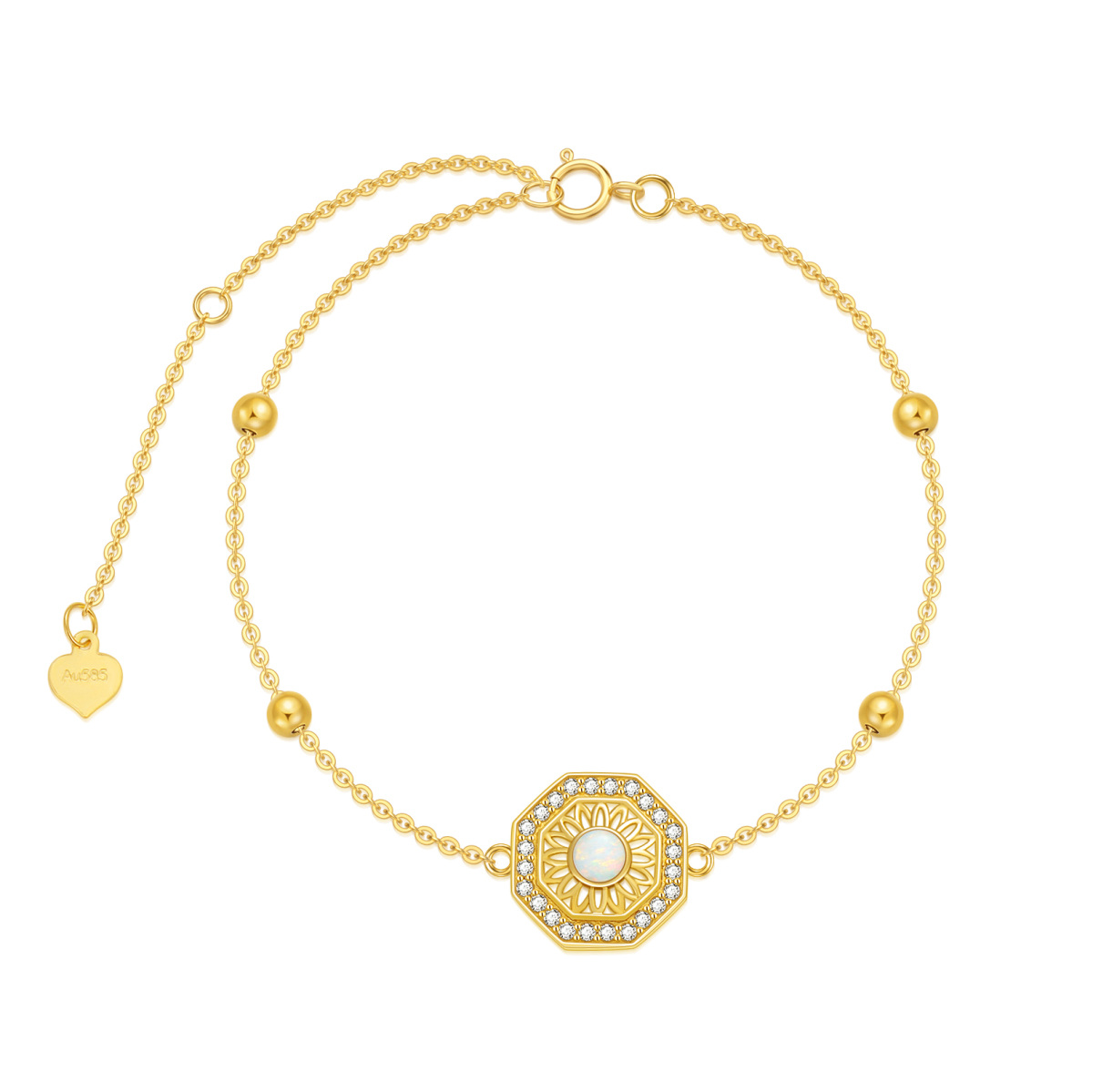 Bracelet en or 14K avec pendentif tournesol en opale de forme circulaire-1