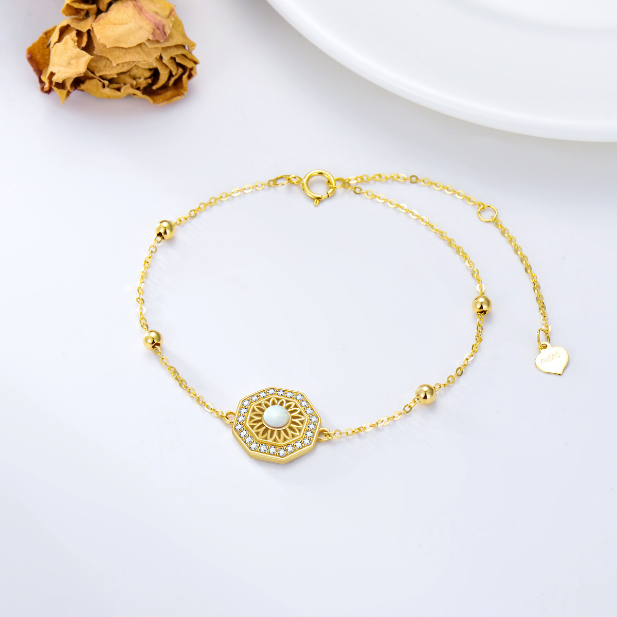 Pulsera Colgante Girasol Ópalo Circular Oro 14K-3