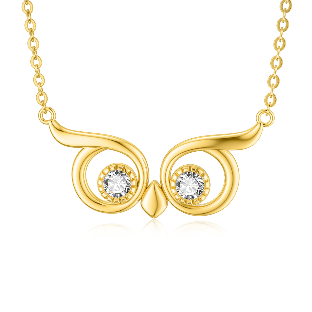 10K Gold Circular Shaped Cubic Zirconia Owl Pendant Necklace-1