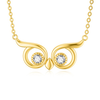 10K Gold Circular Shaped Cubic Zirconia Owl Pendant Necklace-40