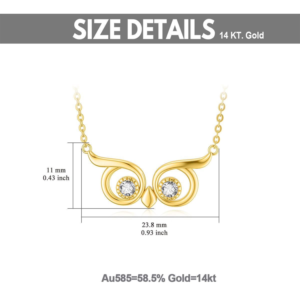 14K Gold Circular Shaped Cubic Zirconia Owl Pendant Necklace-6