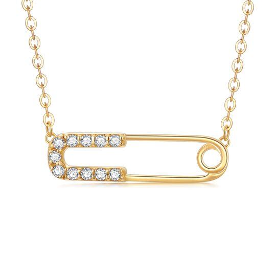 Collar de oro de 14 quilates con forma circular Cubic Zirconia Paper Clip Pendant