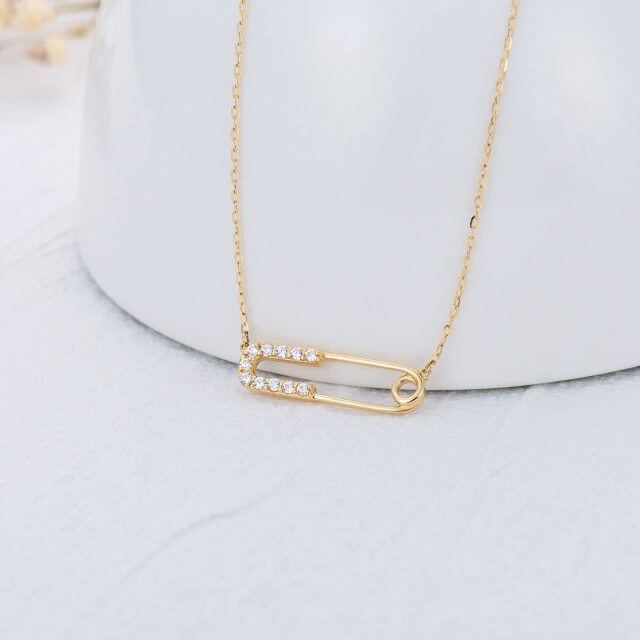 Collier pendentif trombone en or 14K à zircon cubique de forme circulaire-3