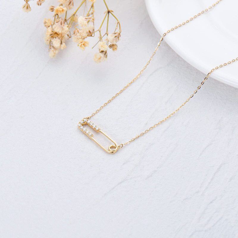 Collar con colgante de clip de papel circular de oro de 10 quilates con circonita cúbica-4