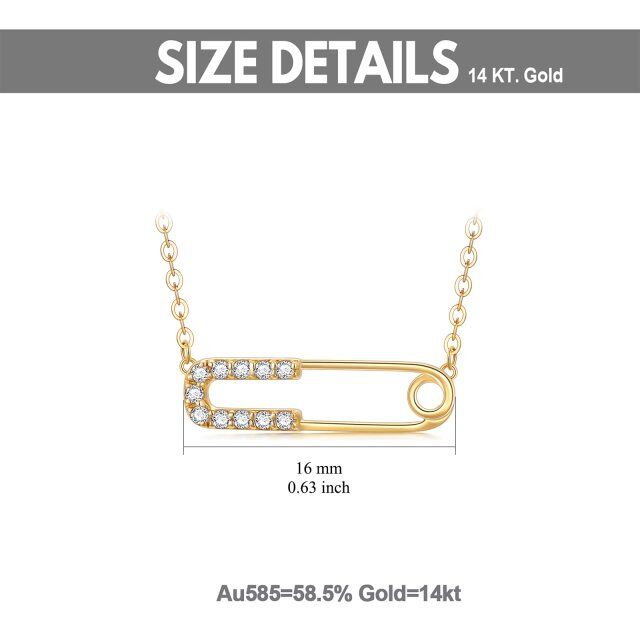 14K Gold kreisförmig Cubic Zirkonia Papier Clip Anhänger Halskette-5