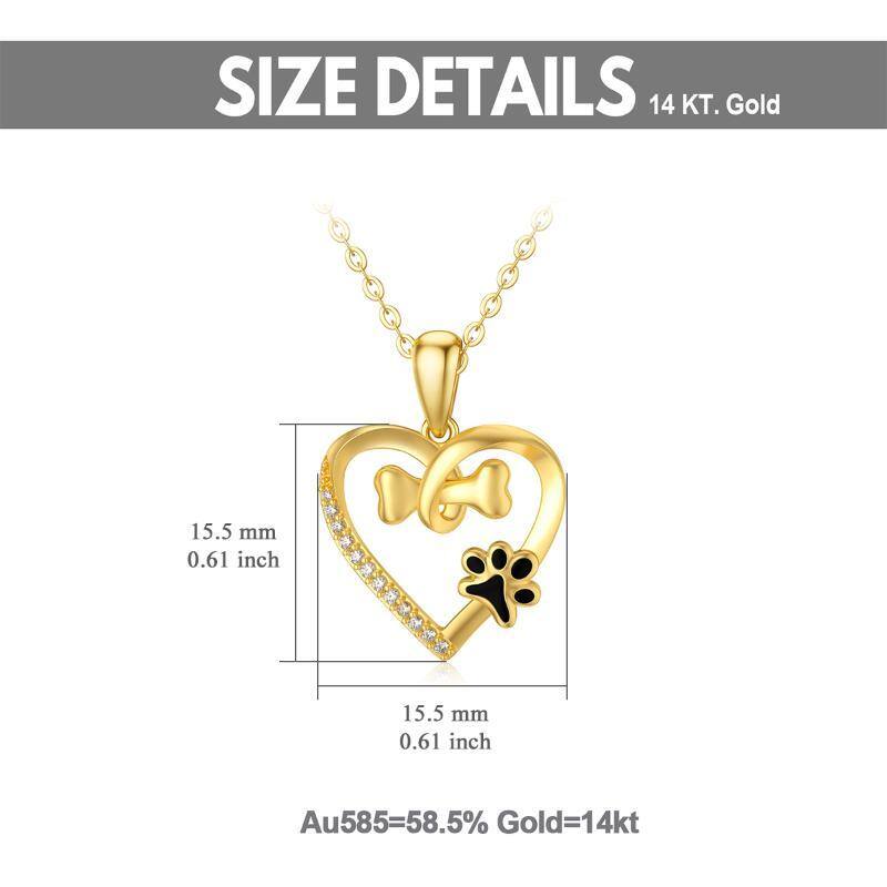 10K Gold Circular Cubic Zirconia Paw With Bone Heart Pendant Necklace For Women-5