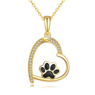 10K Gold Circular Shaped Cubic Zirconia Paw & Heart Pendant Necklace-27