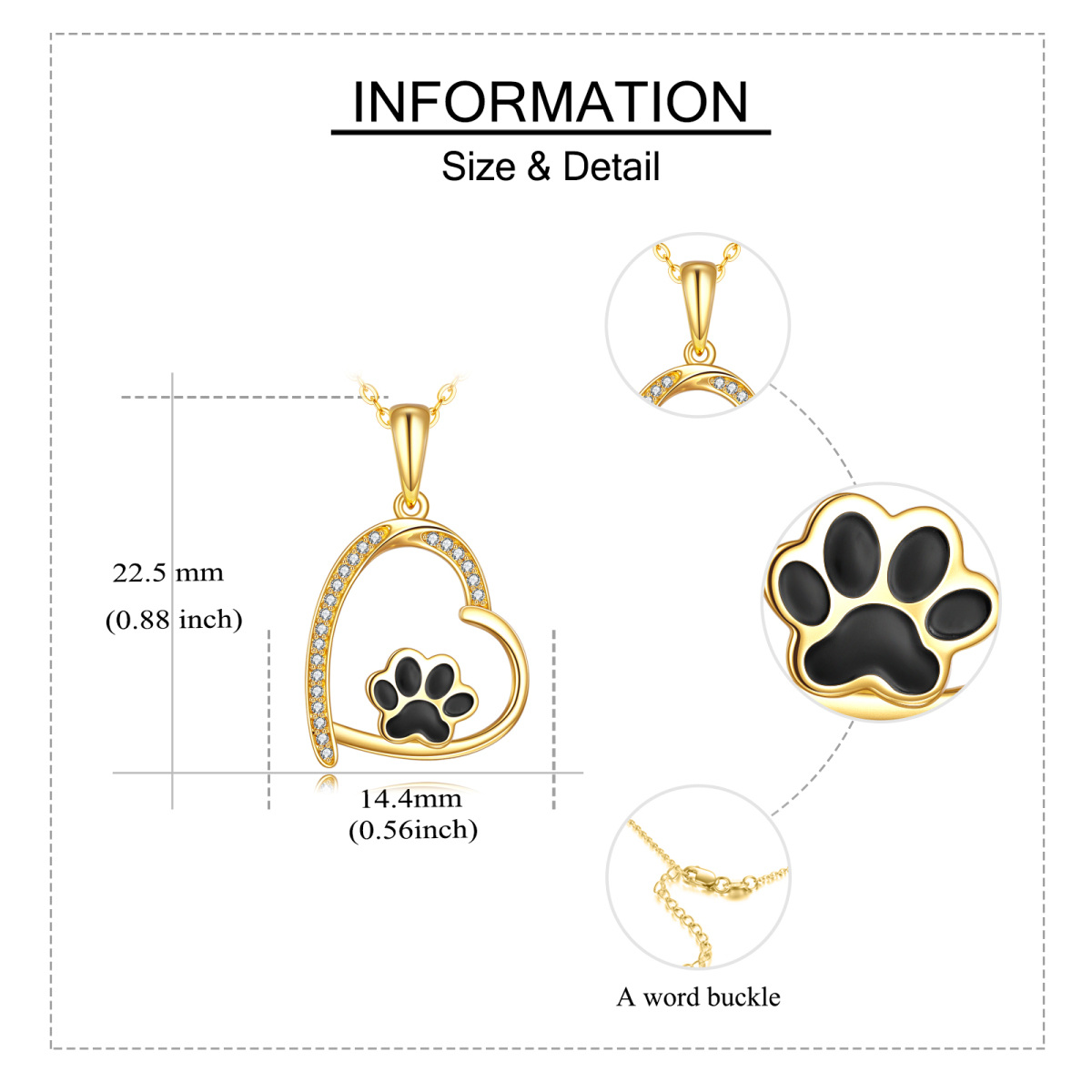 14K Gold Circular Shaped Cubic Zirconia Paw & Heart Pendant Necklace-5