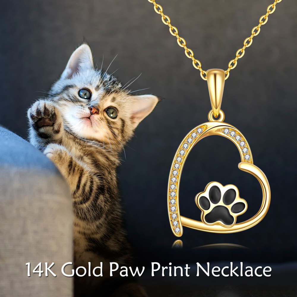 10K Gold Circular Shaped Cubic Zirconia Paw & Heart Pendant Necklace-6