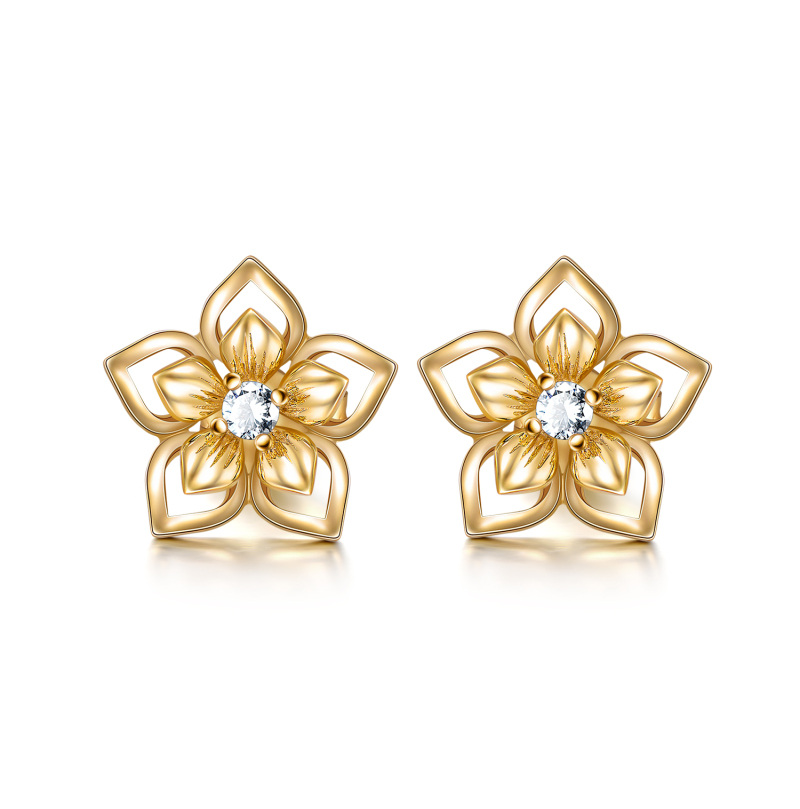 Boucles d'oreilles en or 14K avec zircon cubique en forme de fleur de pêcher