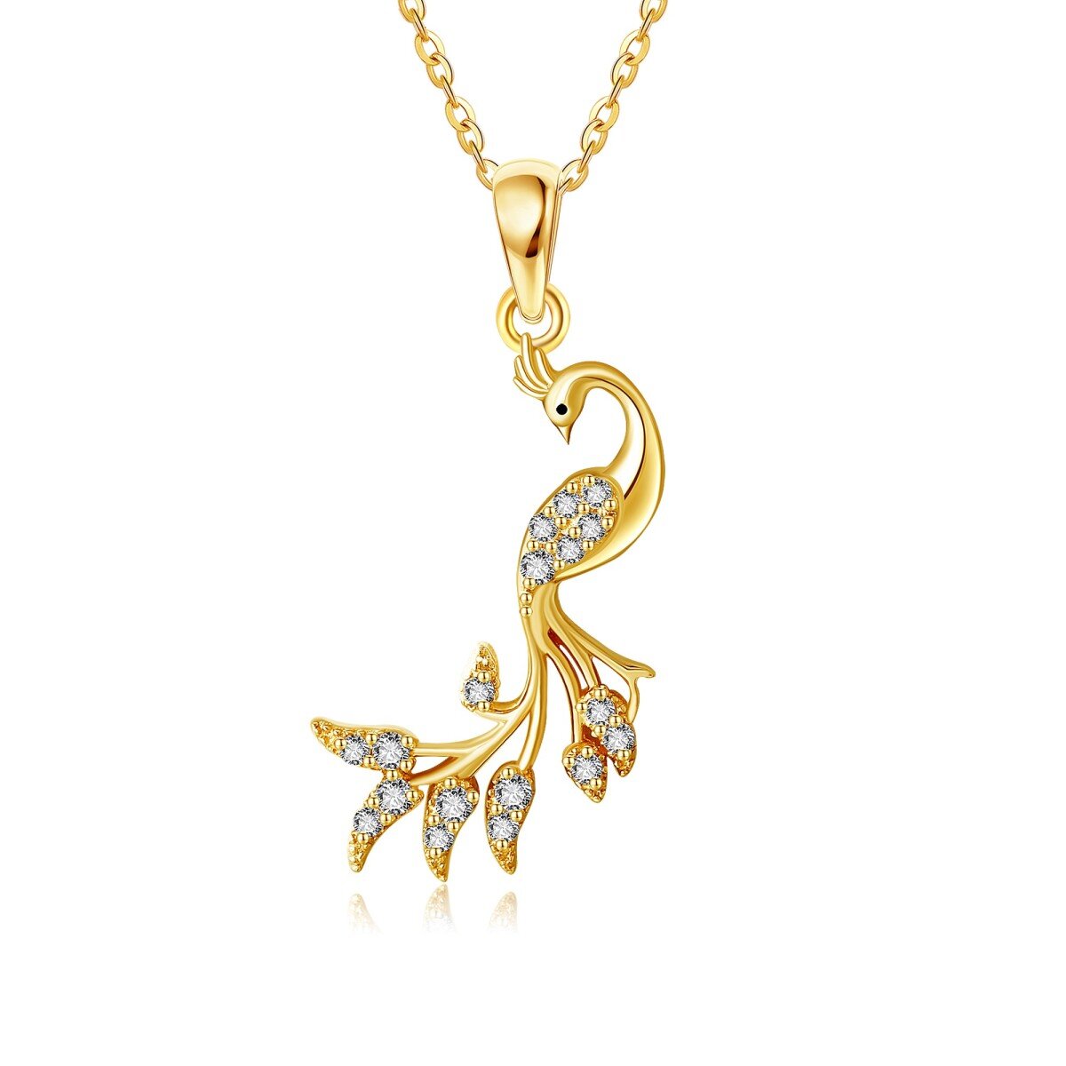 14K Gold kreisförmig Cubic Zirkonia Pfau Anhänger Halskette-1