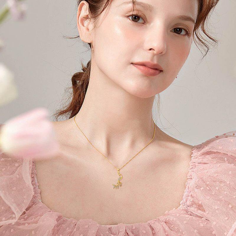 قلادة من الذهب الأبيض عيار 10 قيراط مرصعة بزركونيا مكعبة مقطوعة بشكل دائري على شكل طاووس-2