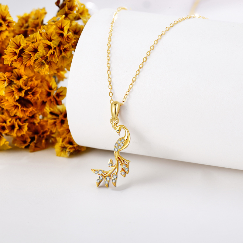 قلادة من الذهب الأبيض عيار 10 قيراط مرصعة بزركونيا مكعبة مقطوعة بشكل دائري على شكل طاووس-4