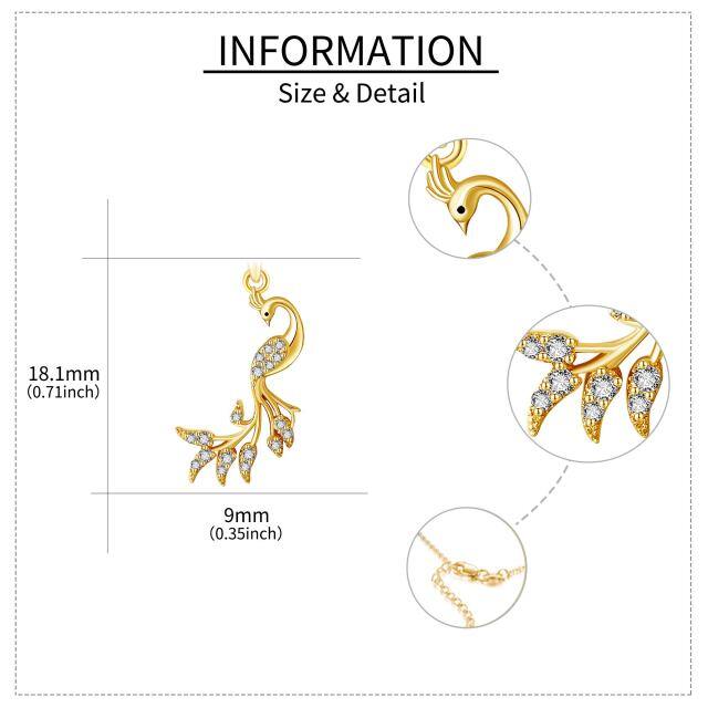 14K Gold kreisförmig Cubic Zirkonia Pfau Anhänger Halskette-5